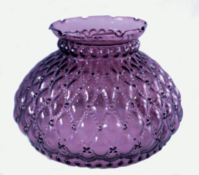 FENTON GLASS QUILTED DIAMOND BEADED PURPLE AMETHYST LAMPSHADE LAMP